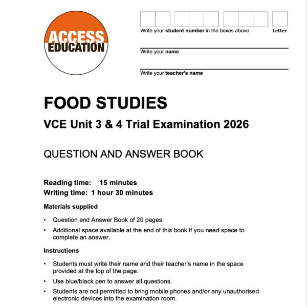 FOOD STUDIES 2026 Unit 3&4 Trial Exam